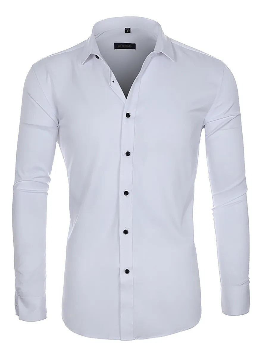 Camisa De Manga Larga Clásica De Color Liso Para Hombre